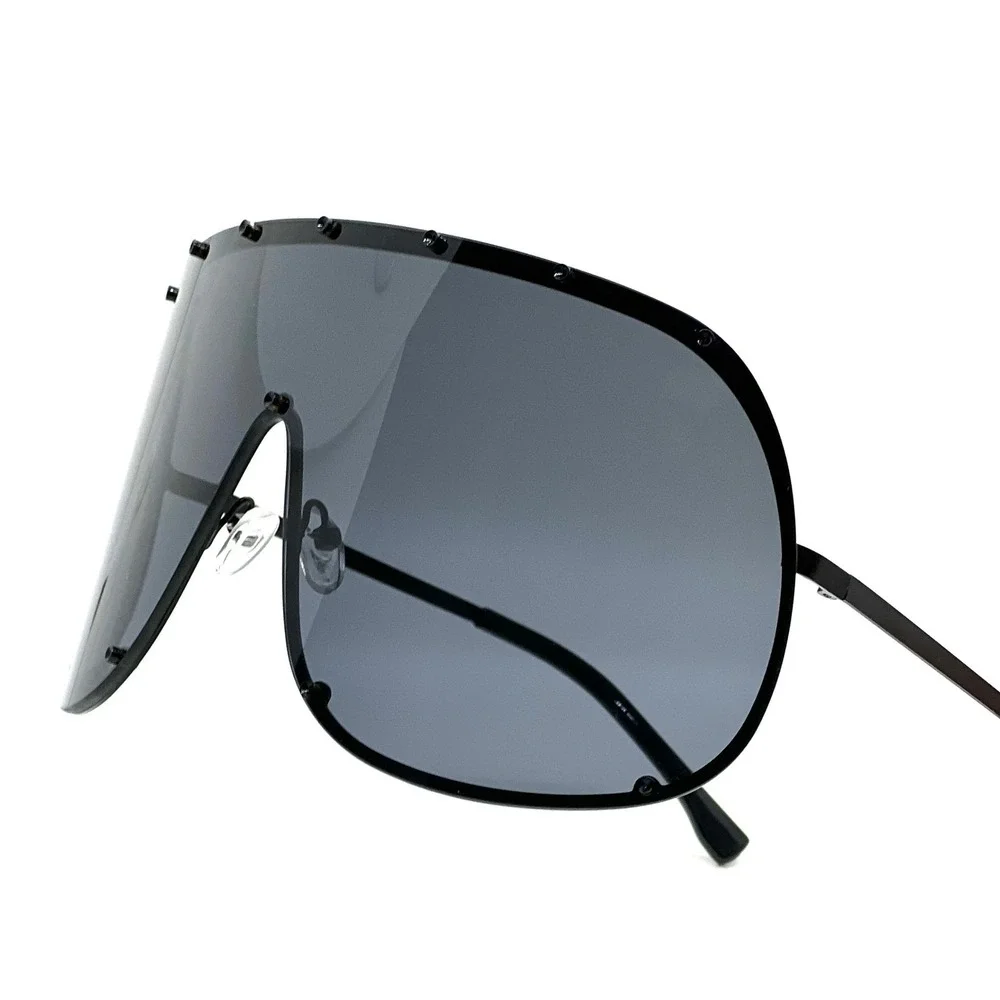 Oversized Shield Sunglasses Rivet Detail‎ Trendy Fashion Statement Visor Shades